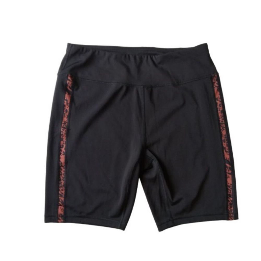 Bebe Sport Black with Brown Animal Print Panel Plus Size Bike Shorts Women's 2X